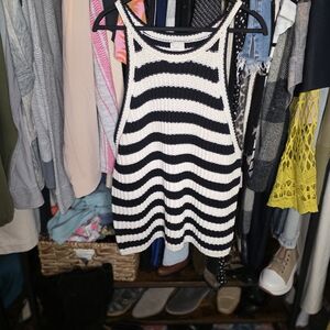 Black and White Striped Knit Tank Top
